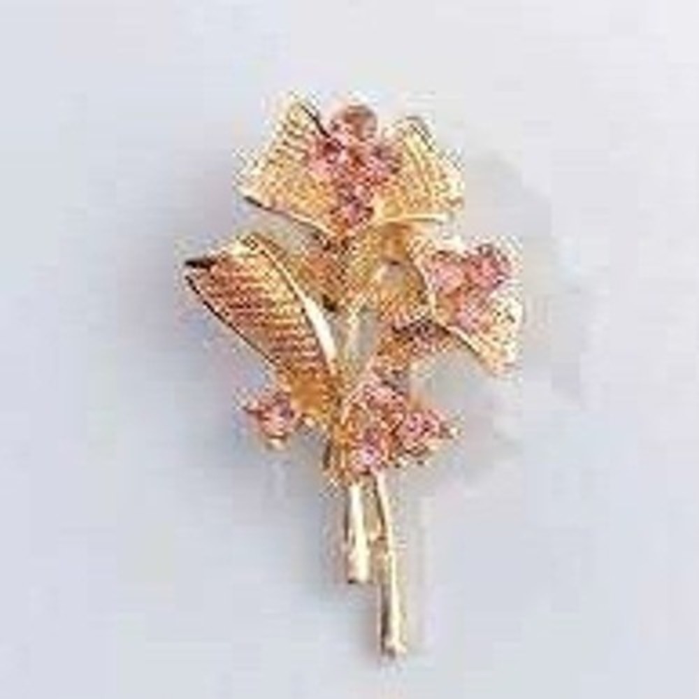 New Boutique Gold Pink Rhinestone Floral Brooch Pinβ 2" Rose Flower Gift Idea